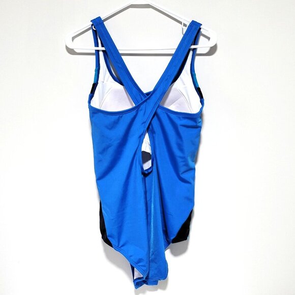 Land's End One Piece Swimsuit 14L Women's Blue Slimming X-Back Straps Padded - Picture 2 of 3